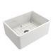BOCCHI Classico 24" White Fireclay Farmhouse Sink With Grid & Pagano 2.0 Faucet Side View w/ Grid