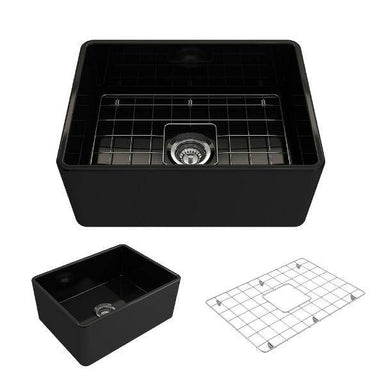 Bocchi Classico 24" Black Fireclay Farmhouse Sink With Free Grid & Strainer - Annie & Oak