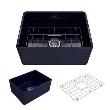 Bocchi Classico 24" Blue Fireclay Farmhouse Sink With Free Grid - Annie & Oak