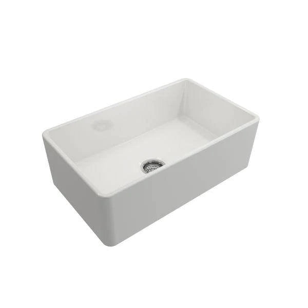 Bocchi Classico 30" White Single Bowl Farmhouse Fireclay Sink w/ Grid and Stainless Steel Faucet