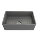 BOCCHI Classico 30 Matte Gray Fireclay Farmhouse Sink Single Bowl With Free Grid Front View