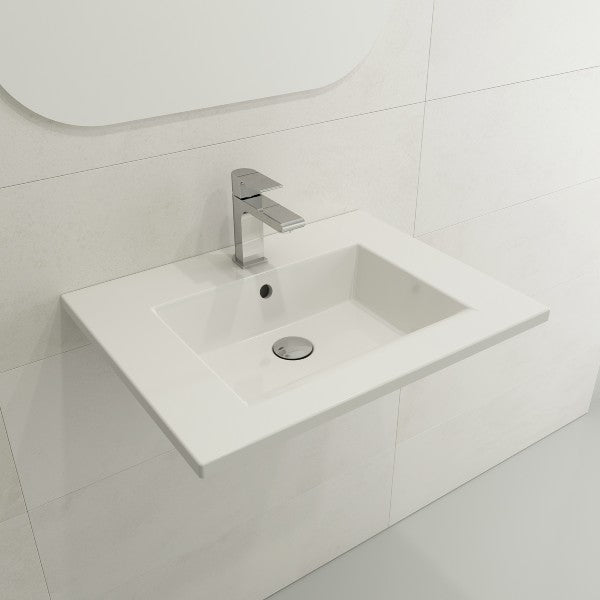BOCCHI Ravenna 24" White 1-Hole Fireclay Wall-Mounted Bathroom Sink with Overflow