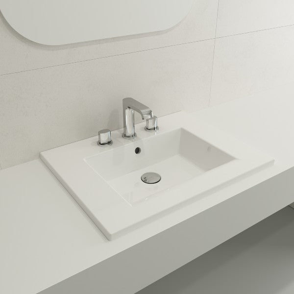 BOCCHI Ravenna 24" White 3-Hole Fireclay Wall-Mounted Bathroom Sink with Overflow