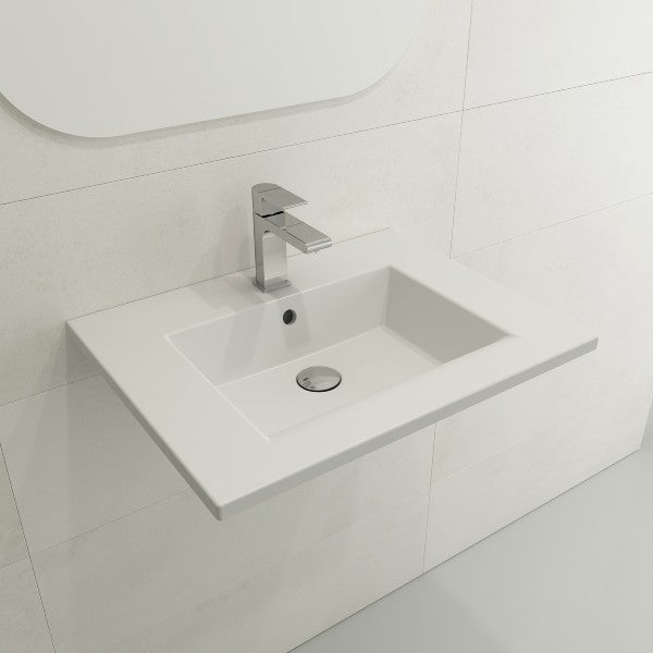BOCCHI Ravenna 24" Matte White 1-Hole Fireclay Wall-Mounted Bathroom Sink with Overflow