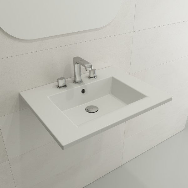 BOCCHI Ravenna 24" Matte White 3-Hole Fireclay Wall-Mounted Bathroom Sink with Overflow