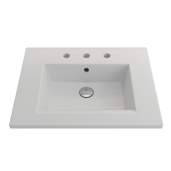 BOCCHI Ravenna 24" Matte White 3-Hole Fireclay Wall-Mounted Bathroom Sink with Overflow