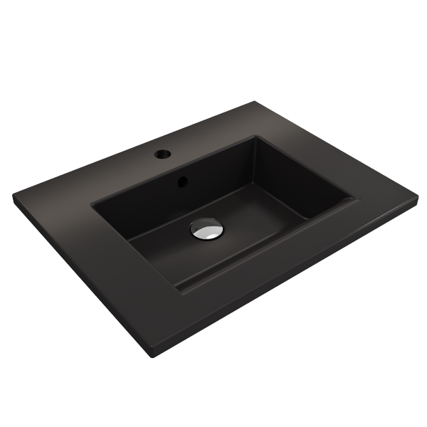 BOCCHI Ravenna 24" Matte Black 1-Hole Fireclay Wall-Mounted Bathroom Sink with Overflow