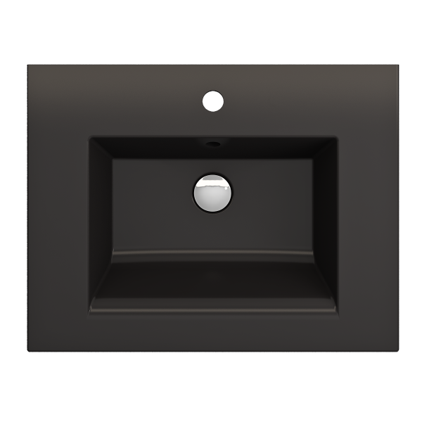 BOCCHI Ravenna 24" Matte Black 1-Hole Fireclay Wall-Mounted Bathroom Sink with Overflow