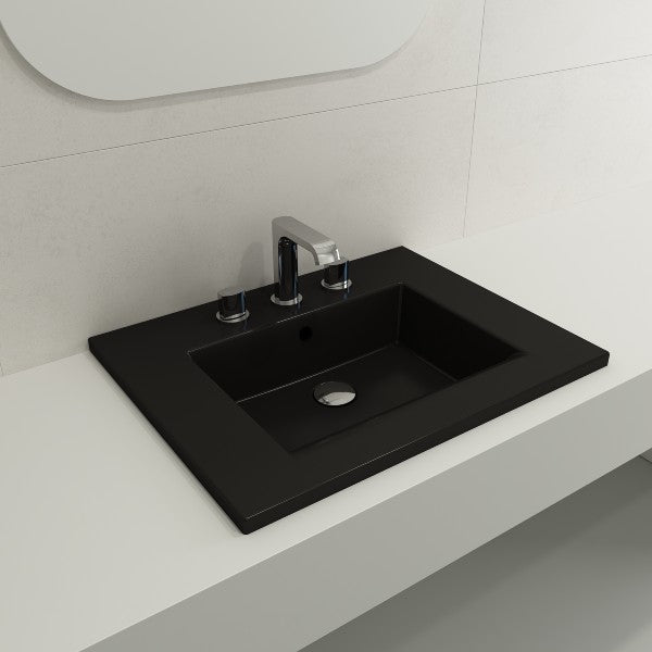 BOCCHI Ravenna 24" Matte Black 3-Hole Fireclay Wall-Mounted Bathroom Sink with Overflow