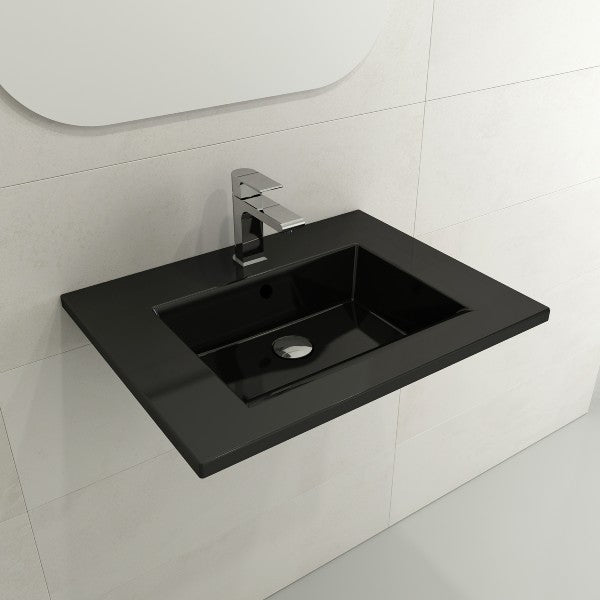 BOCCHI Ravenna 24" Black 1-Hole Fireclay Wall-Mounted Bathroom Sink with Overflow