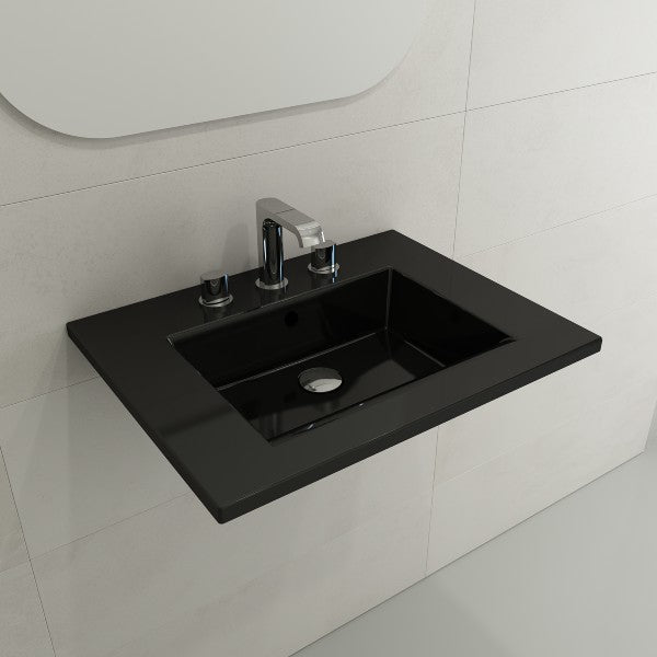 BOCCHI Ravenna 24" Black 3-Hole Fireclay Wall-Mounted Bathroom Sink with Overflow