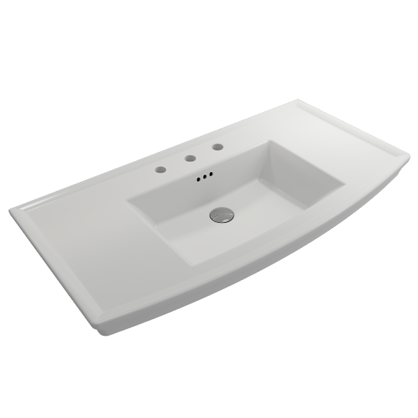 BOCCHI Lavita 40" Matte White 3-Hole Fireclay Wall-Mounted Console Bathroom Sink with Overflow
