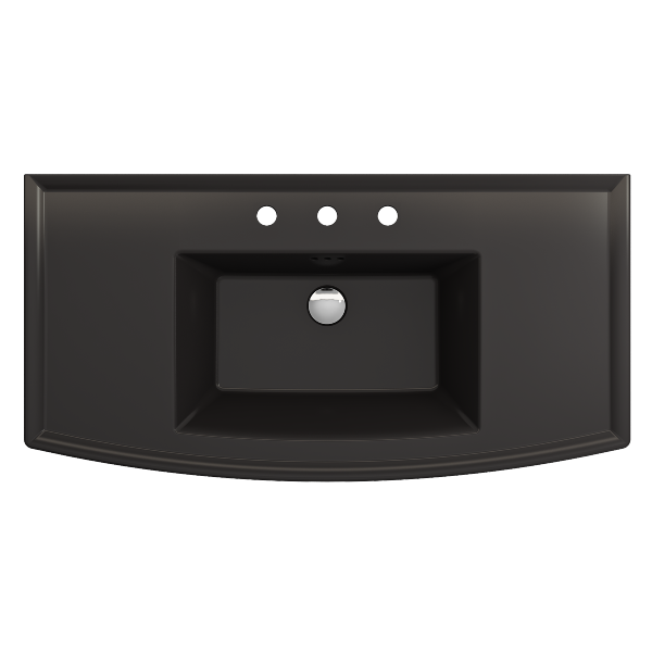BOCCHI Lavita 40" Matte Black 3-Hole Fireclay Wall-Mounted Console Bathroom Sink with Overflow