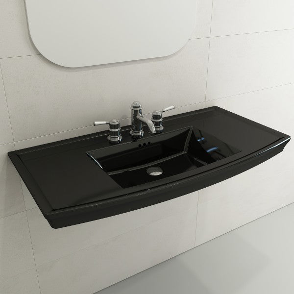 BOCCHI Lavita 40" Black 3-Hole Fireclay Wall-Mounted Console Bathroom Sink with Overflow