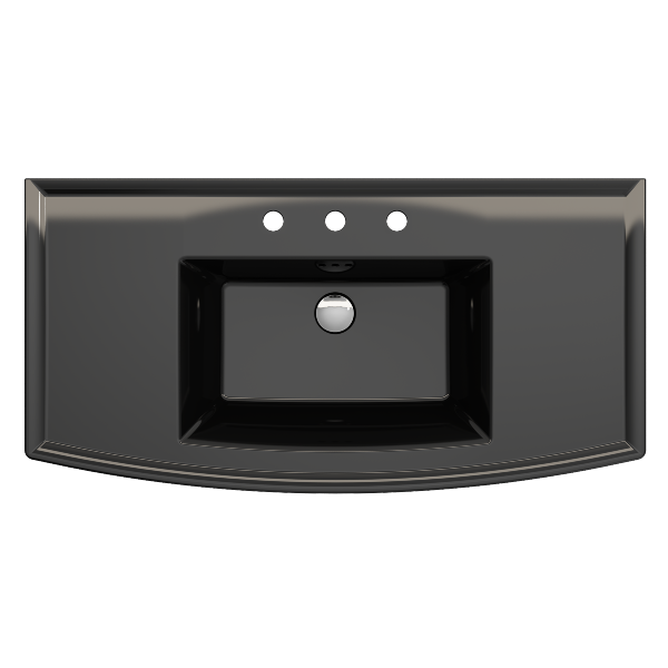 BOCCHI Lavita 40" Black 3-Hole Fireclay Wall-Mounted Console Bathroom Sink with Overflow