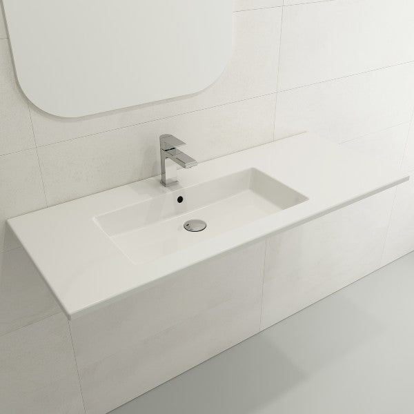 BOCCHI Ravenna 47" White 1-Hole Fireclay  Wall-Mounted Bathroom Sink with Overflow