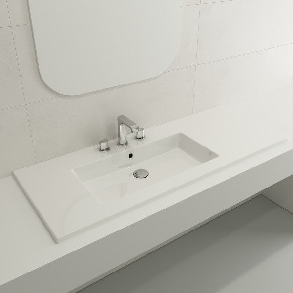 BOCCHI Ravenna 47" White 3-Hole Fireclay  Wall-Mounted Bathroom Sink with Overflow