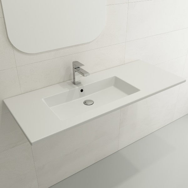 BOCCHI Ravenna 47" Matte White 1-Hole Fireclay  Wall-Mounted Bathroom Sink with Overflow