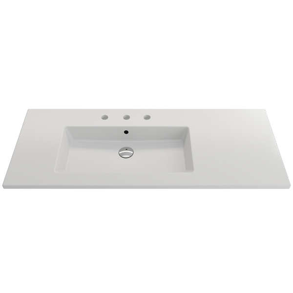 BOCCHI Ravenna 47" Matte White 3-Hole Fireclay  Wall-Mounted Bathroom Sink with Overflow
