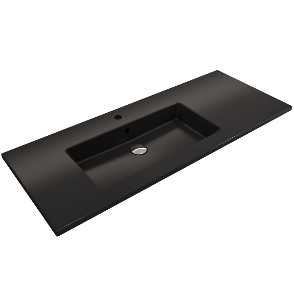 BOCCHI Ravenna 47" Matte Black 1-Hole Fireclay  Wall-Mounted Bathroom Sink with Overflow