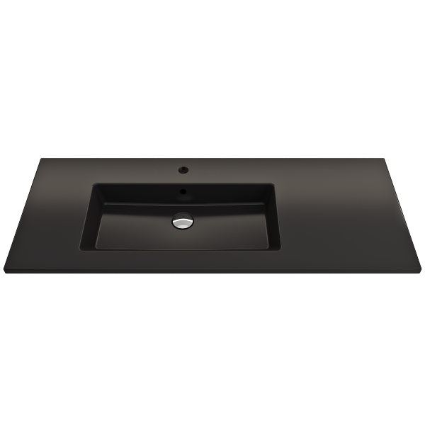 BOCCHI Ravenna 47" Matte Black 1-Hole Fireclay  Wall-Mounted Bathroom Sink with Overflow