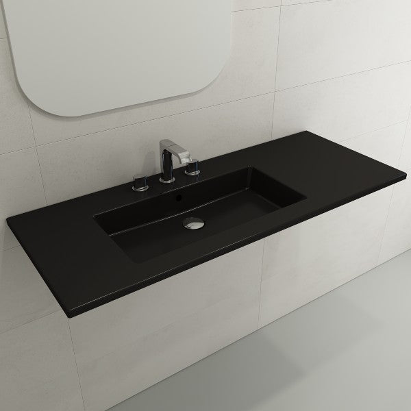 BOCCHI Ravenna 47" Matte Black 3-Hole Fireclay  Wall-Mounted Bathroom Sink with Overflow