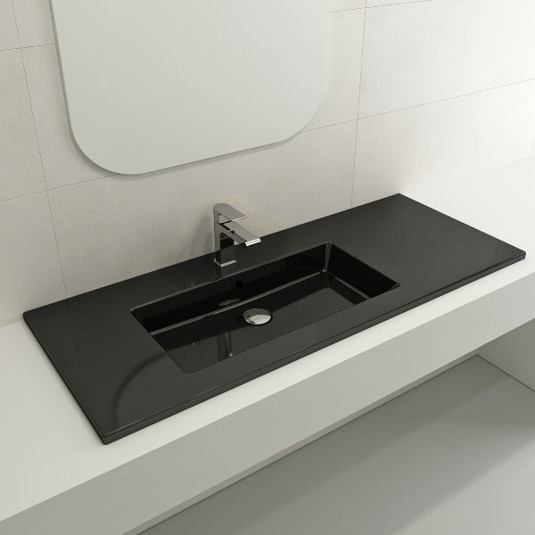 BOCCHI Ravenna 47" Black 1-Hole Fireclay  Wall-Mounted Bathroom Sink with Overflow