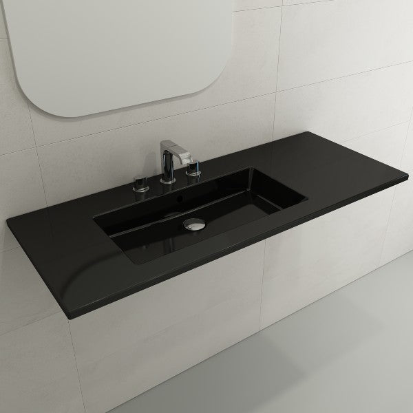 BOCCHI Ravenna 47" Black 3-Hole Fireclay  Wall-Mounted Bathroom Sink with Overflow
