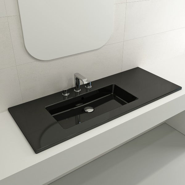 BOCCHI Ravenna 47" Black 3-Hole Fireclay  Wall-Mounted Bathroom Sink with Overflow