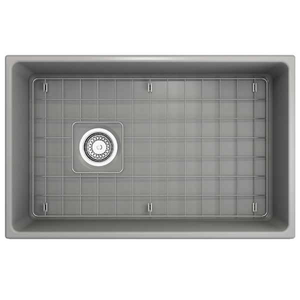 Bocchi Vigneto 30" Matte Gray Fireclay Single Bowl  Farmhouse Sink W/ Grid