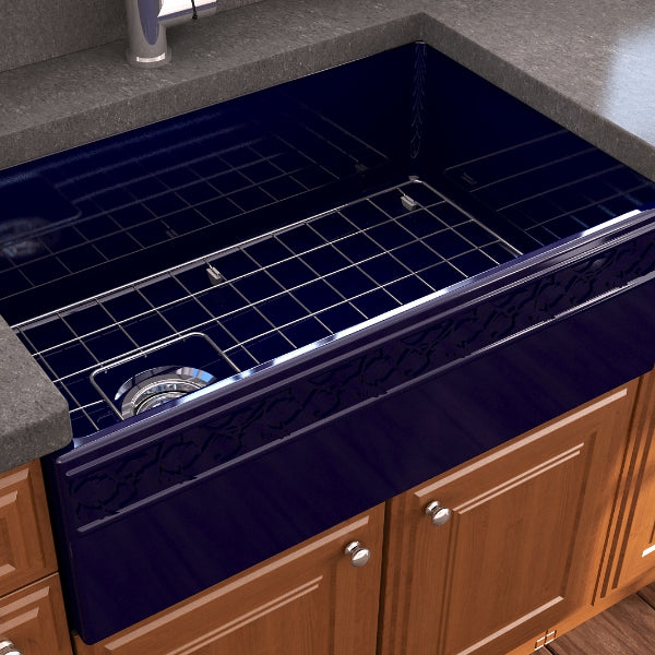 Bocchi Vigneto 30" Blue Fireclay Single Bowl Farmhouse Sink W/ Grid - Annie & Oak