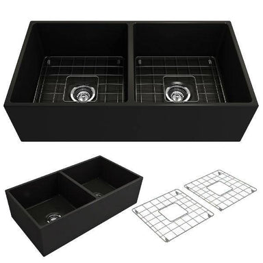 Bocchi Contempo 36D Black Fireclay Double Farmhouse Sink With Free Grid - Annie & Oak