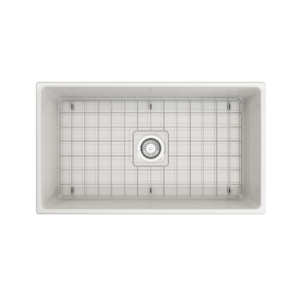 BOCCHI Contempo 33 White Fireclay Single Bowl Farmhouse Sink w/ Grid - Annie & Oak