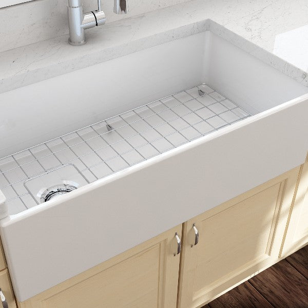 BOCCHI Contempo 36 White Fireclay Farmhouse Sink Single Bowl With Free Grid