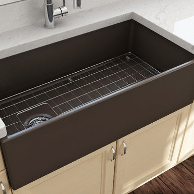 Bocchi Contempo 36 Brown Fireclay Farmhouse Sink Single Bowl With Free Grid - Annie & Oak
