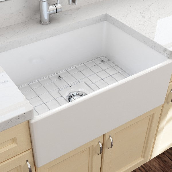 BOCCHI Contempo 27 White Fireclay Single Bowl Farmhouse Sink w/ Grid