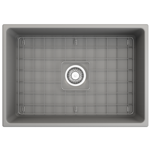 BOCCHI Contempo 27 Matte Gray Fireclay Single Bowl Farmhouse Sink w/ Grid