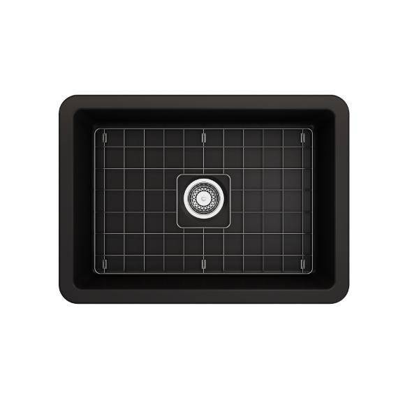 Bocchi Sotto 27 Matte Black Fireclay Single Undermount Kitchen Sink  w/ Grid - Annie & Oak
