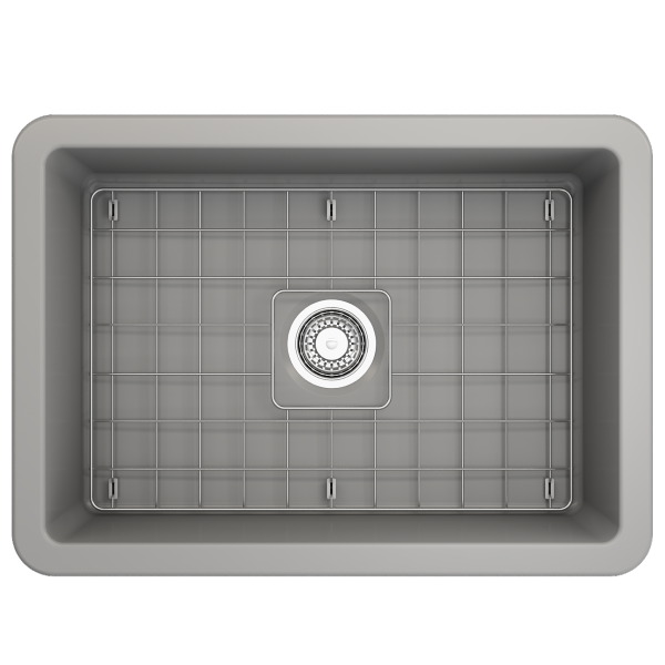 BOCCHI Sotto 27 Matte Gray Fireclay Single Undermount Kitchen Sink  w/ Grid