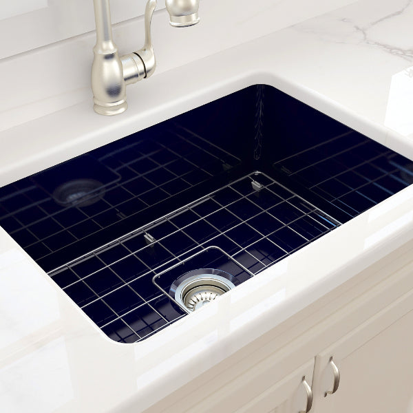 Bocchi Sotto 27 Blue Fireclay Single Undermount Kitchen Sink w/ Grid - Annie & Oak