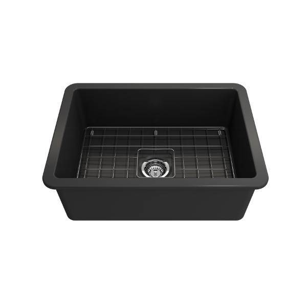 Bocchi Sotto 27 Dark Gray Fireclay Single Undermount Kitchen Sink  w/ Grid - Annie & Oak