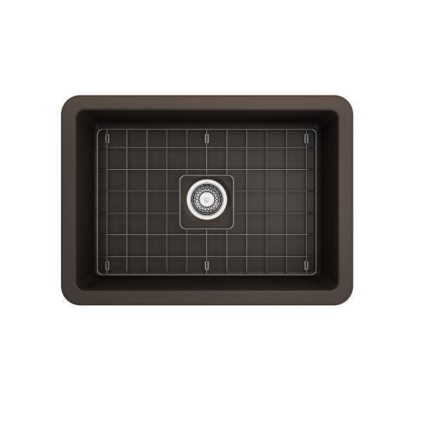 Bocchi Sotto 27 Brown Fireclay Single Undermount Kitchen Sink  w/ Grid - Annie & Oak