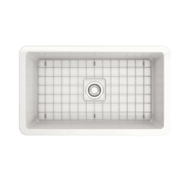 BOCCHI Sotto 32" White Undermount Fireclay Kitchen Sink w/ Chrome Faucet & Workstation Accessories