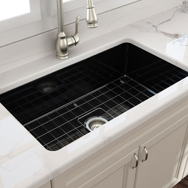 Bocchi Sotto 32 Black Fireclay Single Bowl Undermount Kitchen Sink w/Grid - Annie & Oak