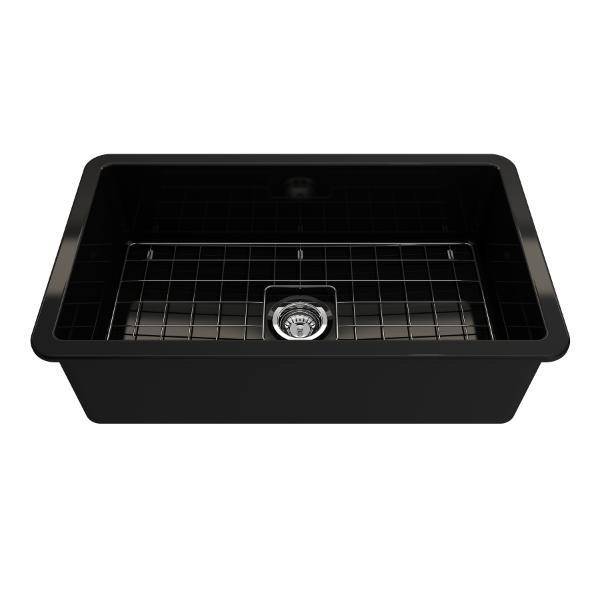 Bocchi Sotto 32 Black Fireclay Single Bowl Undermount Kitchen Sink w/Grid - Annie & Oak