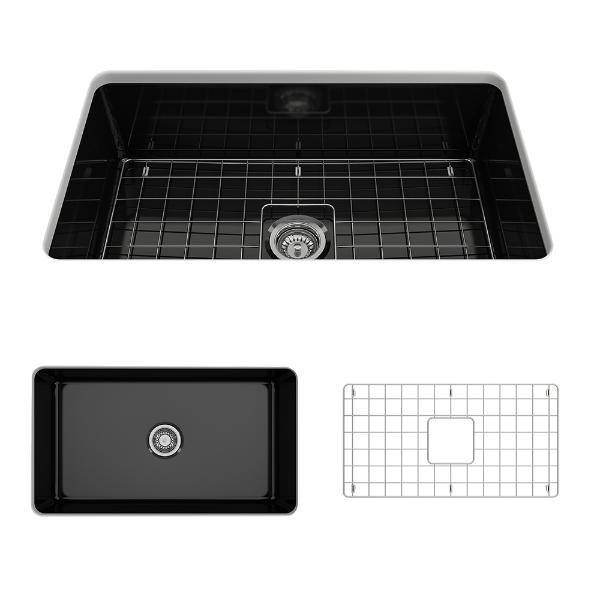 Bocchi Sotto 32 Black Fireclay Single Bowl Undermount Kitchen Sink w/Grid - Annie & Oak