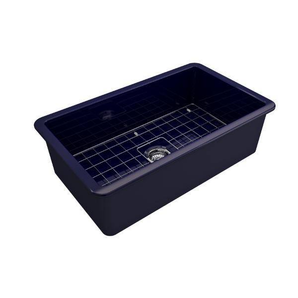 Bocchi Sotto 32 Blue Fireclay Single Bowl Undermount Kitchen Sink w/Grid - Annie & Oak