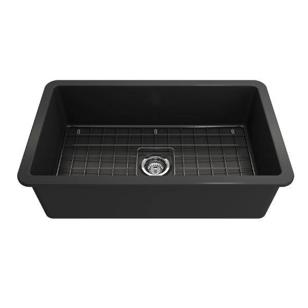 Bocchi Sotto 32 Dark Gray Fireclay Single Bowl Undermount Kitchen Sink w/Grid - Annie & Oak