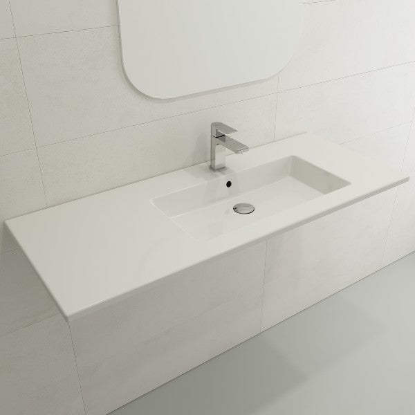 BOCCHI Ravenna 47" White 1-Hole Fireclay Wall-Mounted Bathroom Sink Asymmetrical Basin with Overflow