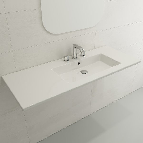BOCCHI Ravenna 47" White 3-Hole Fireclay Wall-Mounted Bathroom Sink Asymmetrical Basin with Overflow